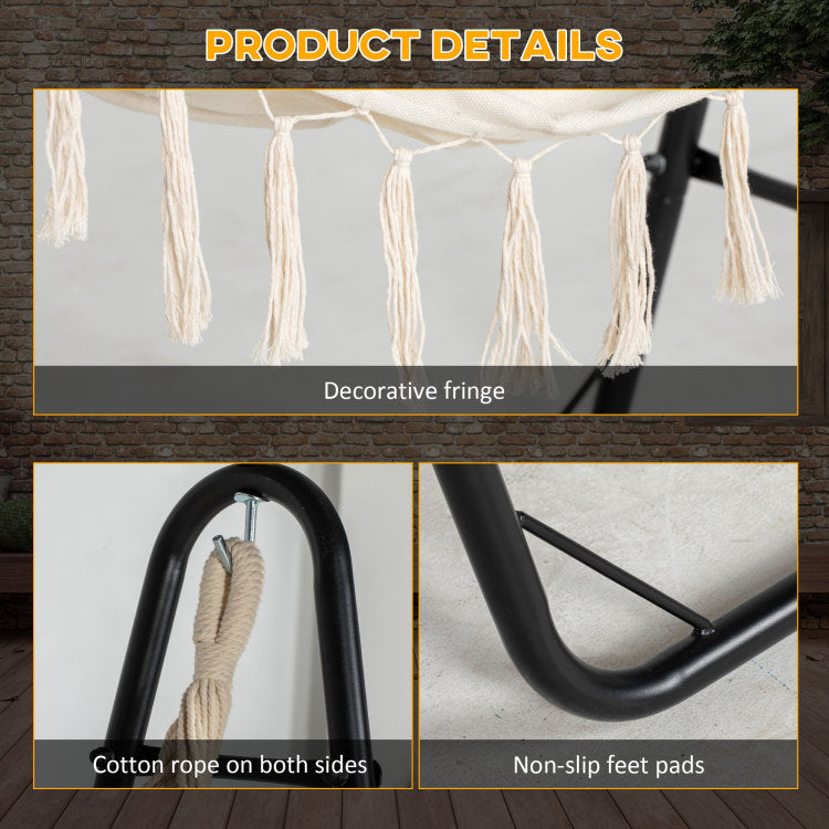 Outsunny Patio Hammock Chair With U Shape Stand, Outdoor Hammock Swing Hanging Lounge Chair With Side Pocket, Black Cream White