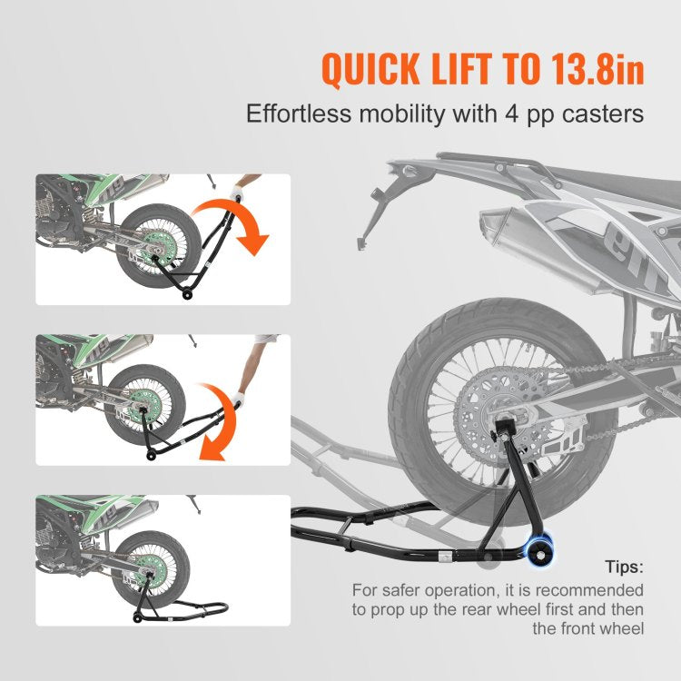 Motorcycle Stand Lift, 850Lbs Front Rear Combo Stand Lift Stand, Front And Rear Wheel Fork Stand, U L Fork Swingarm Spool, Compatible With Most Yamaha Honda Kawasaki Suzuki Motorcycles, Black