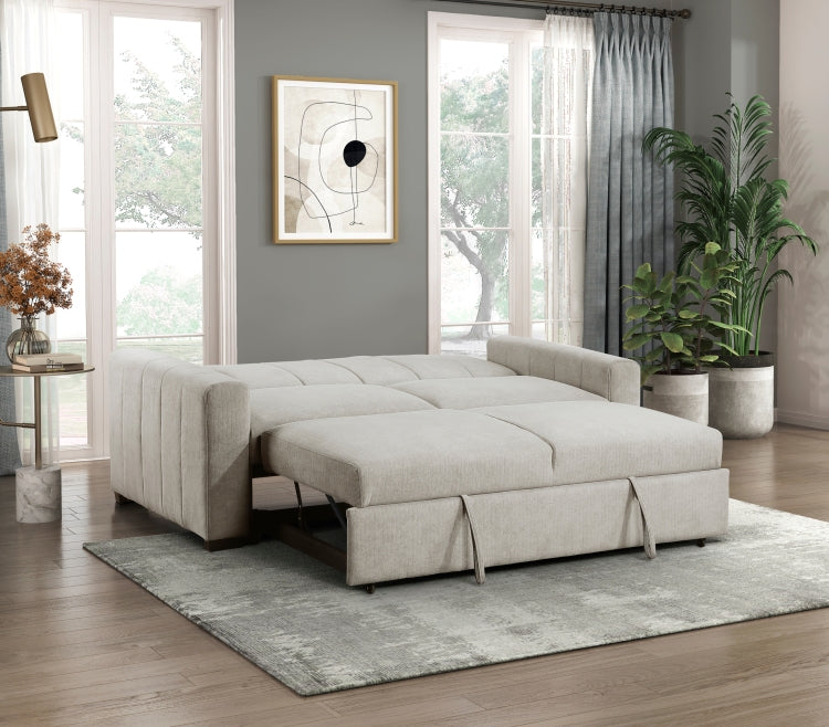 Transitional Style Convertible Sofa With Pull Out Bed Light Gray Upholstery Solid Wood Living Room Furniture 1Pc