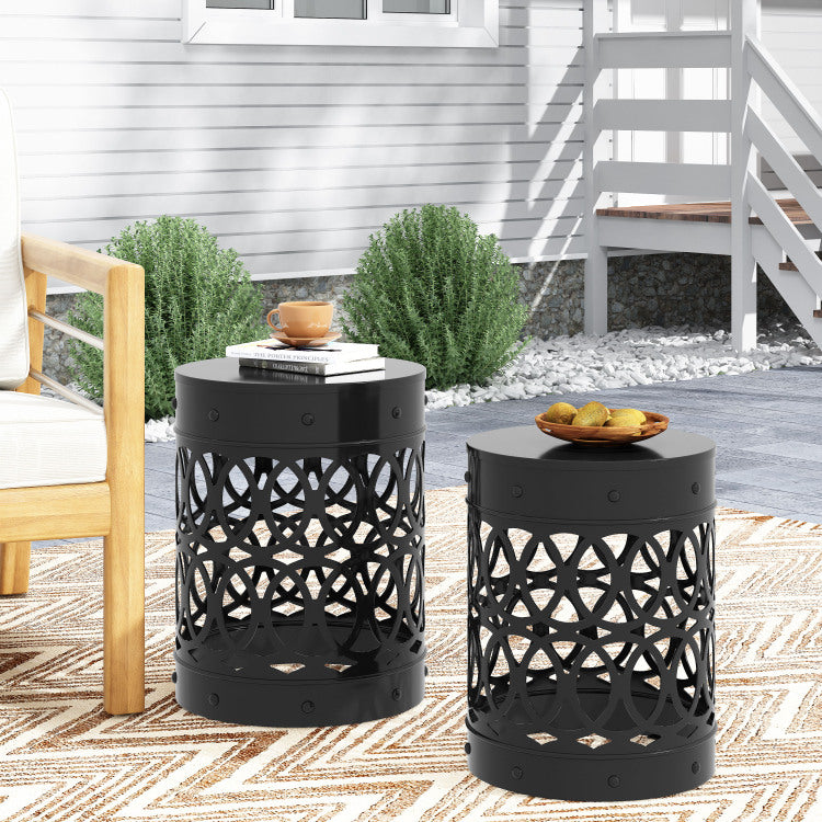 Outdoor Delight Powder Coated Iron End Table, Set Of 2, Black