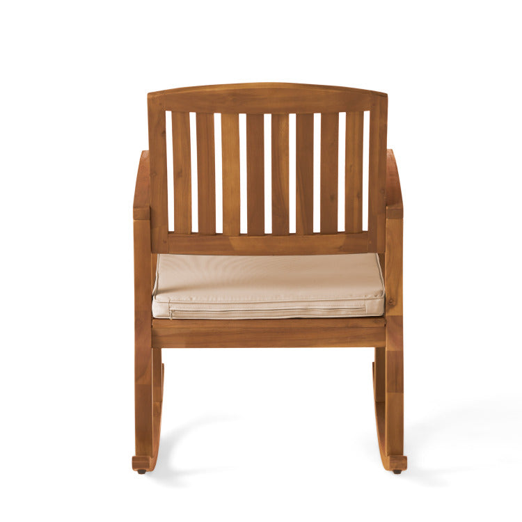 Acacia Wood Patio Outdoor Rocking Chair With Cushions For Garden, Lawn, Backyard, Pool