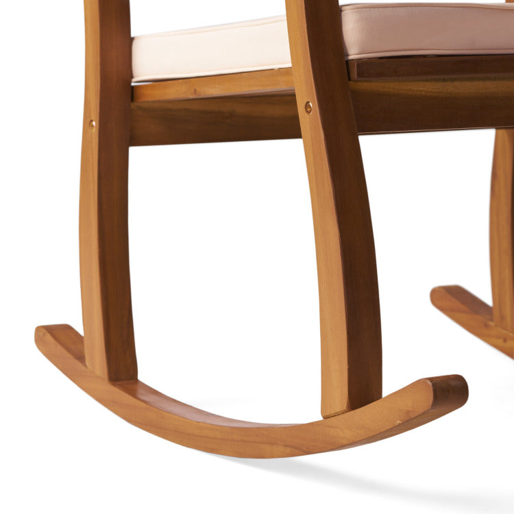 Acacia Wood Patio Outdoor Rocking Chair With Cushions For Garden, Lawn, Backyard, Pool