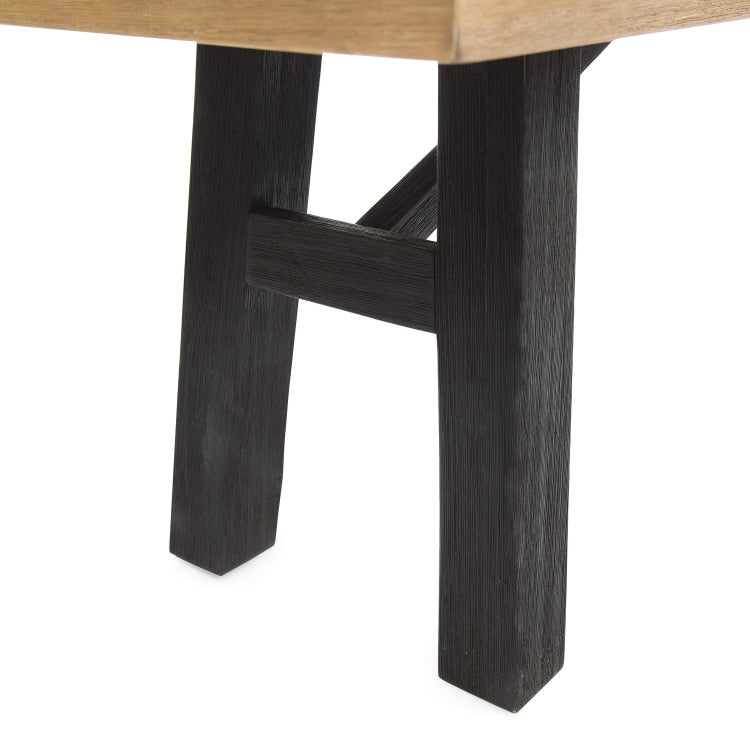 Outdoor Bench With Slat Panel Design And Acacia Wood Frame, Natural And Grey