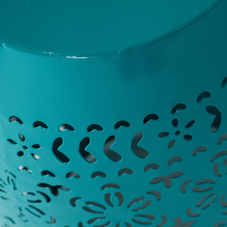 Ruby 12" Metal Outdoor Side Table, Teal Cutout Floral teal - iron