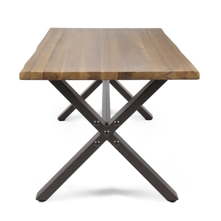 Outdoor Acacia Wood Coffee Table, Teak Finish Rustic Metal,Black And Brown, 18'' H X 27.25'' W X 43.25'' L