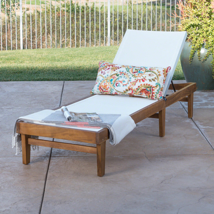 SUMMERLAND CHAISE LOUNGE WHITE MESH teak - acacia wood