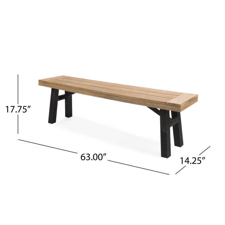 Outdoor Bench With Slat Panel Design And Acacia Wood Frame, Natural And Grey