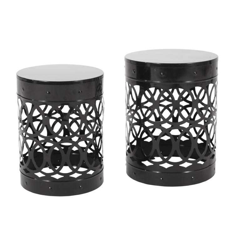 Outdoor Delight Powder Coated Iron End Table, Set Of 2, Black