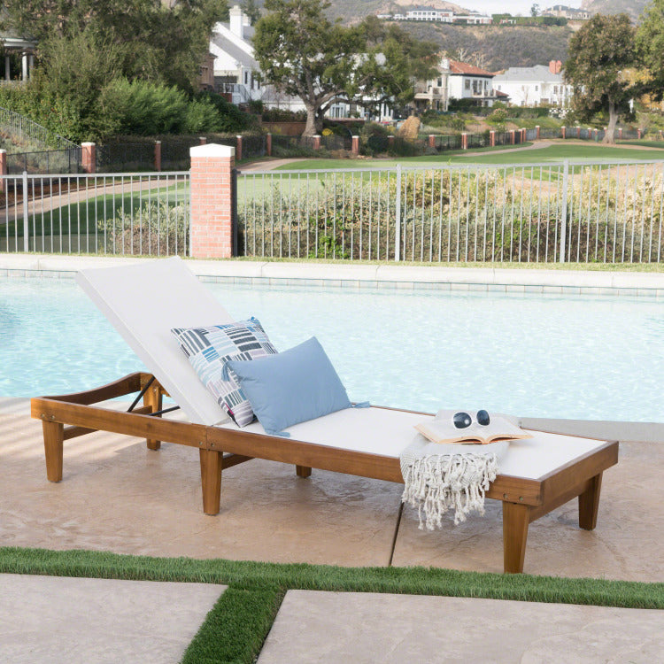 SUMMERLAND CHAISE LOUNGE WHITE MESH teak - acacia wood