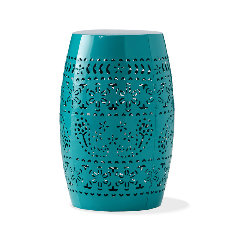 Ruby 12" Metal Outdoor Side Table, Teal Cutout Floral teal - iron