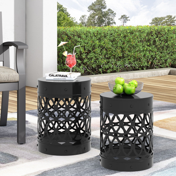Outdoor Delight Powder Coated Iron End Table, Set Of 2, Black
