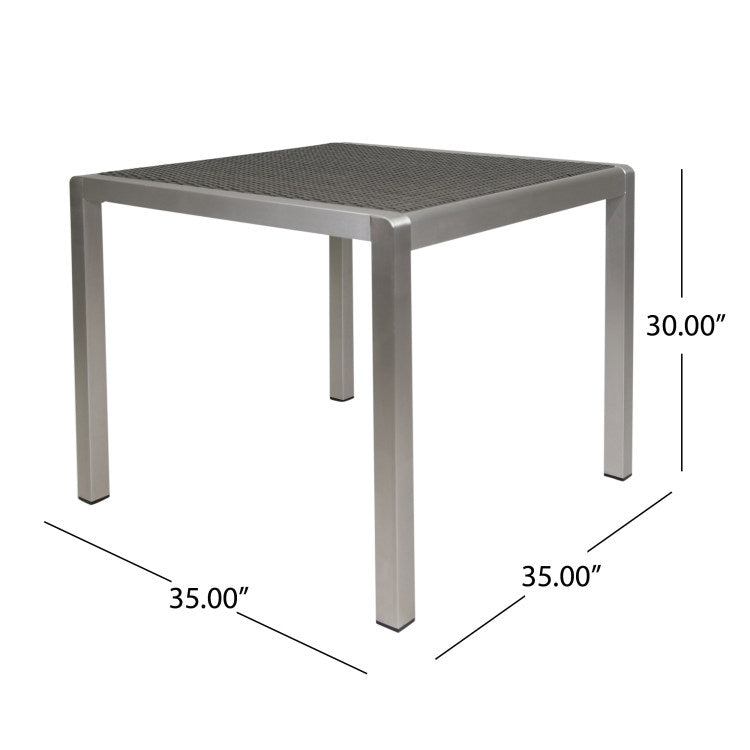 Outdoor Dining Table Anodized Aluminum Wicker Table Top Square Silver And Gray 35"
