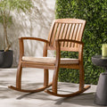 Acacia Wood Patio Outdoor Rocking Chair With Cushions For Garden, Lawn, Backyard, Pool