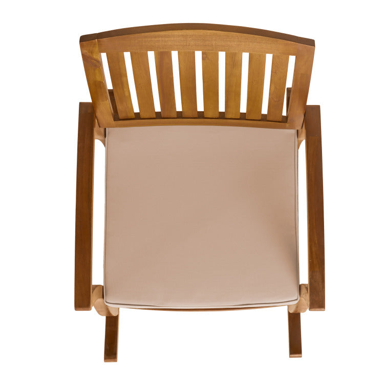 Acacia Wood Patio Outdoor Rocking Chair With Cushions For Garden, Lawn, Backyard, Pool
