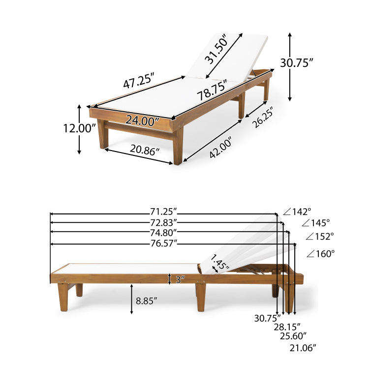 SUMMERLAND CHAISE LOUNGE WHITE MESH teak - acacia wood