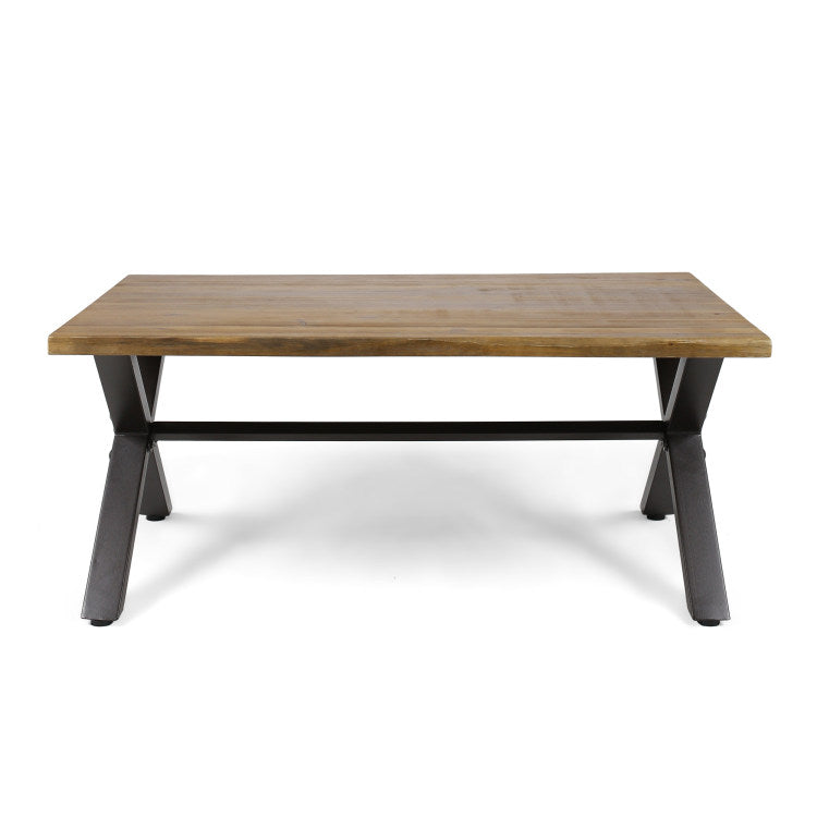 Outdoor Acacia Wood Coffee Table, Teak Finish Rustic Metal,Black And Brown, 18'' H X 27.25'' W X 43.25'' L
