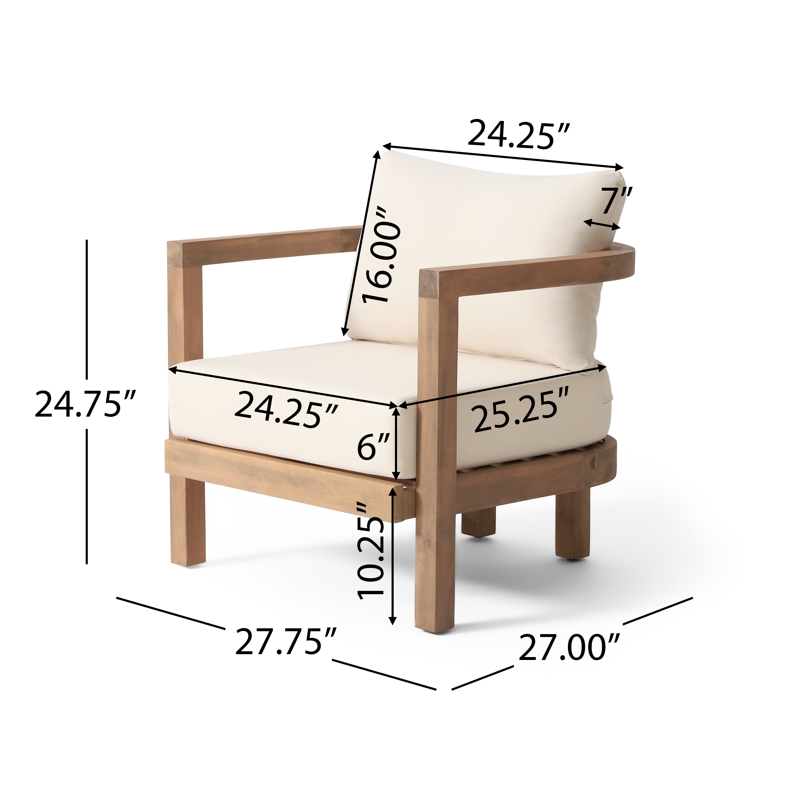 Set Of 2 Outdoor Acacia Wood Patio Club Chair, Patio Furniture,Waterproof Thick Cushion Deep Seating For Porch, Garden, Backyard, Balcony, Weight Capacity 400Lbs, Brown Wash, Beige Cushion