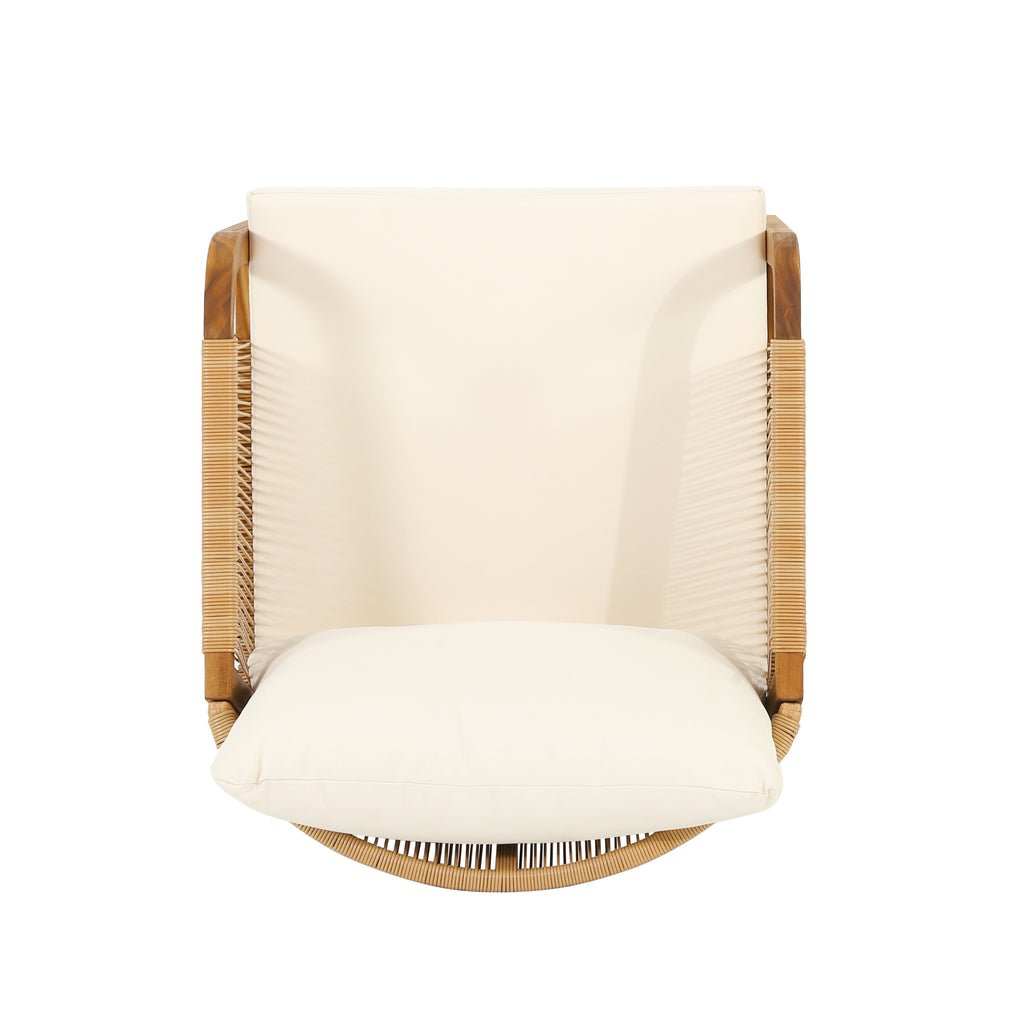 Acacia Wood And Wicker Outdoor Club Chair, Deep Seating With Soft Cushion, Porch Chairs For Garden, Backyard Porch Balcony, Brown & Beige