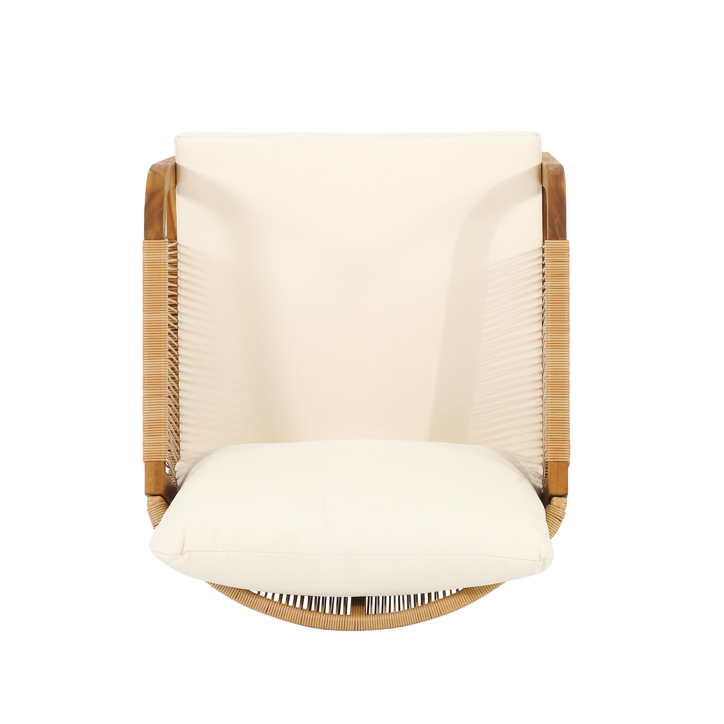 Acacia Wood And Wicker Outdoor Club Chair, Deep Seating With Soft Cushion, Porch Chairs For Garden, Backyard Porch Balcony, Brown & Beige
