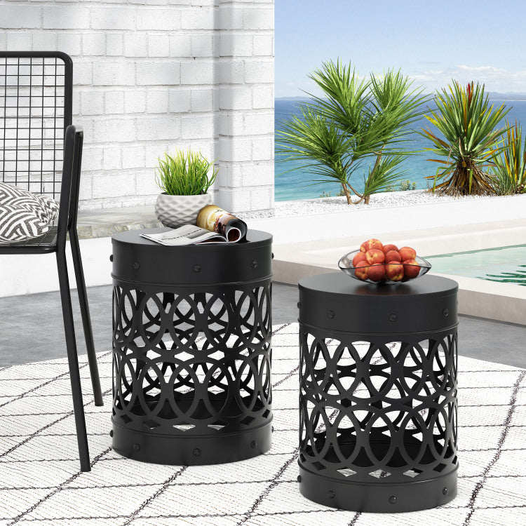 Outdoor Delight Powder Coated Iron End Table, Set Of 2, Black