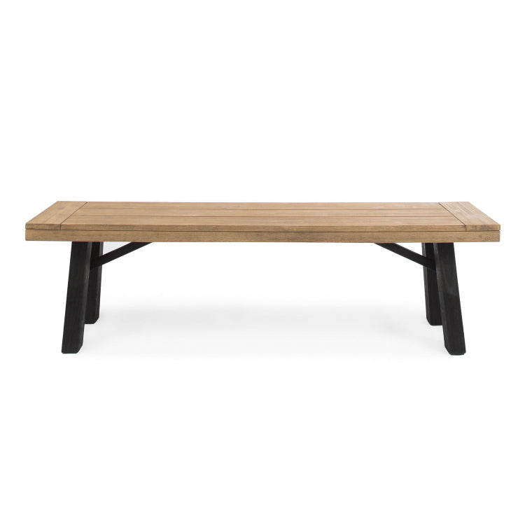 Outdoor Bench With Slat Panel Design And Acacia Wood Frame, Natural And Grey